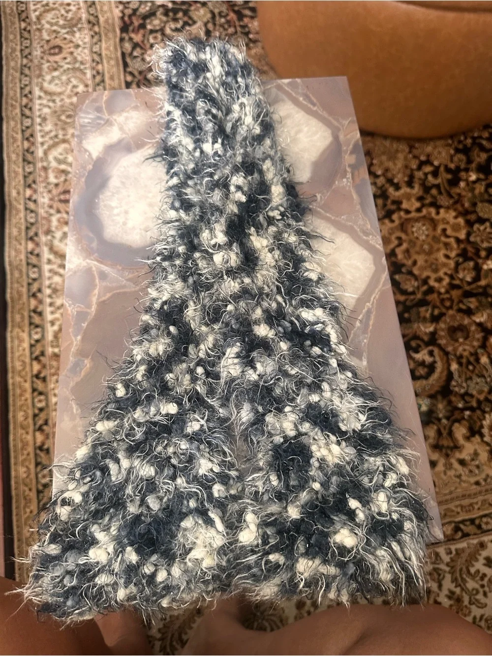 Crochet Decorative Throw Scarf - Black & White